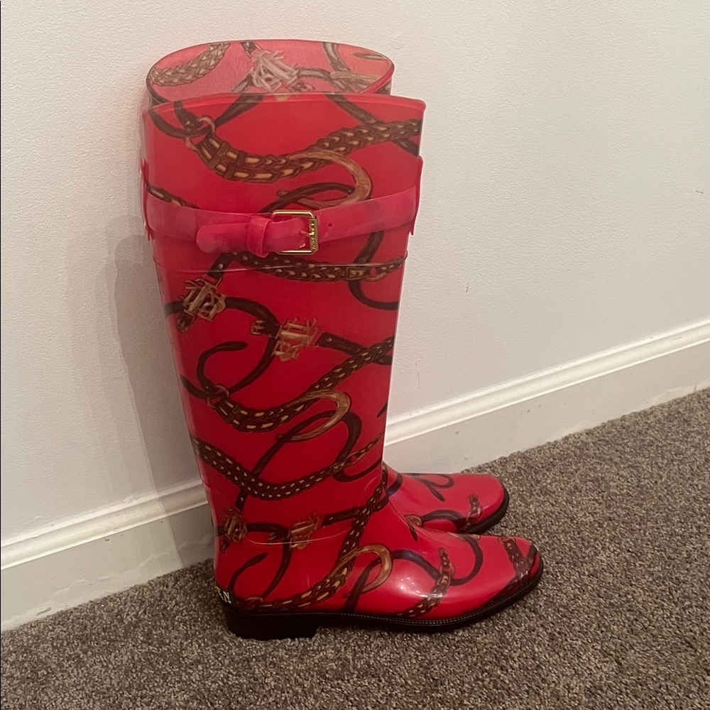 Lauren Ralph Lauren Red Chain Pattern Women's Boots